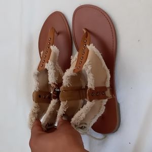 New Rouge Tan Fringe Sandals Women Size 8